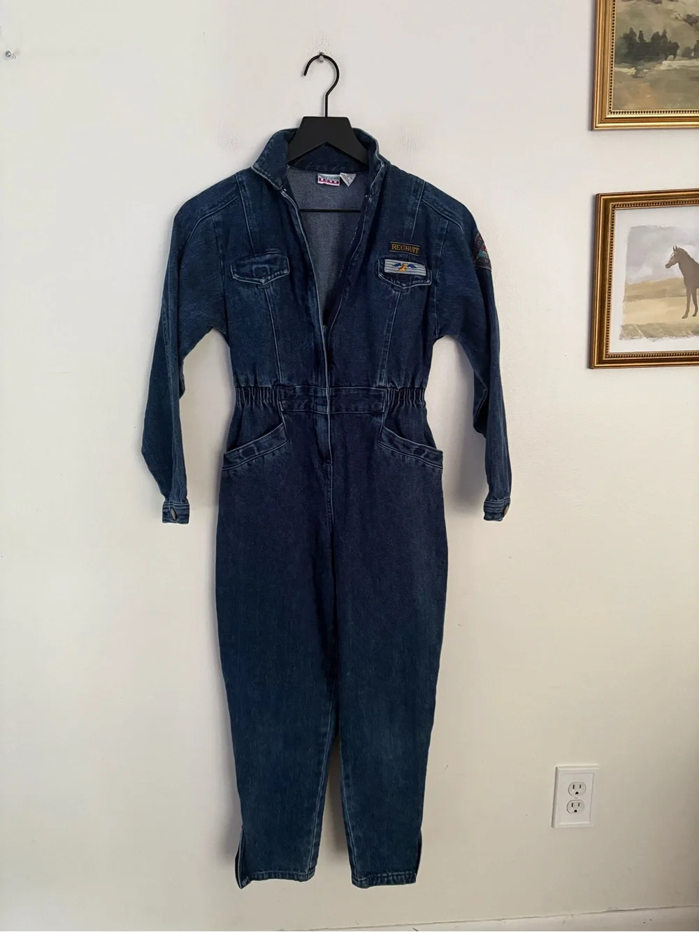 Vintage JetSet Denim Flight Suit Patch Jumpsuit Youth Size 14 80s Retro EUC EA